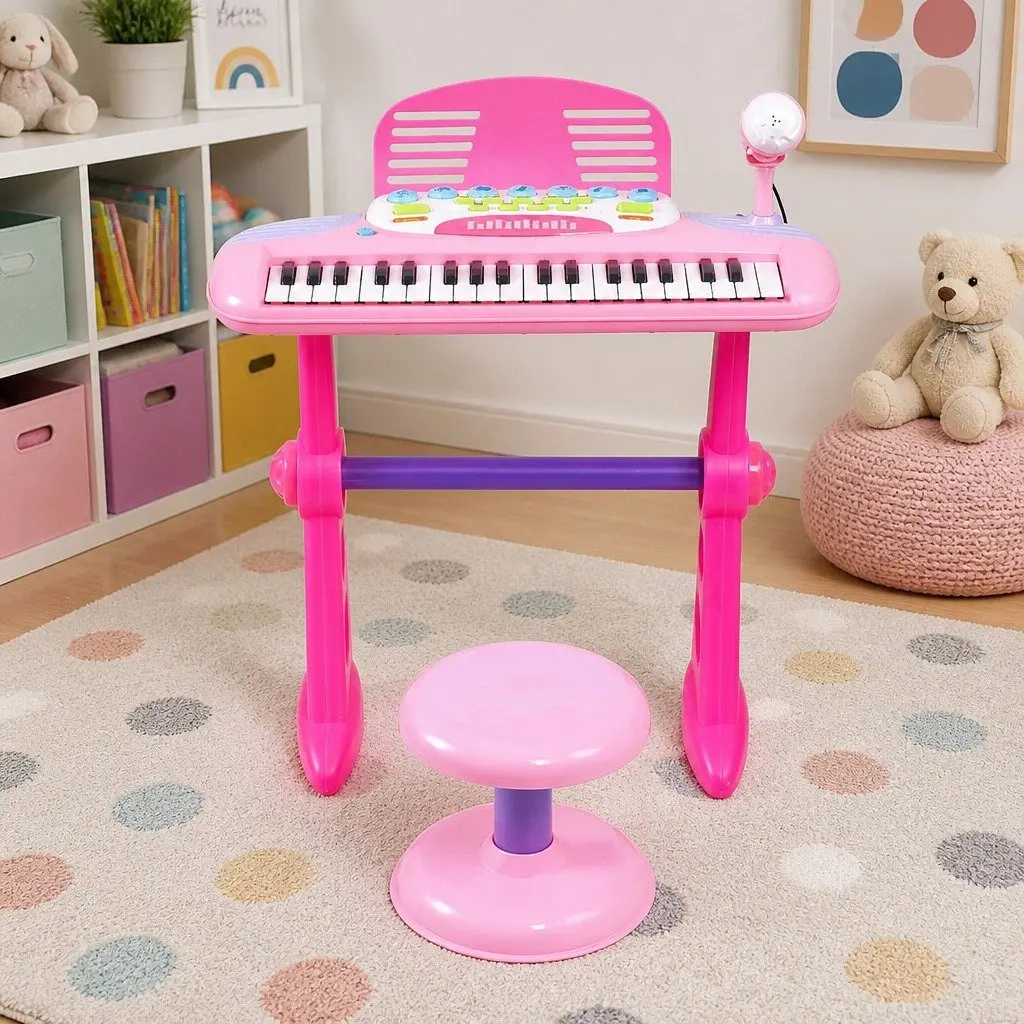 Kids Piano Keyboard Pink 37 Keys Electronic Musical Instrument Set with Stool