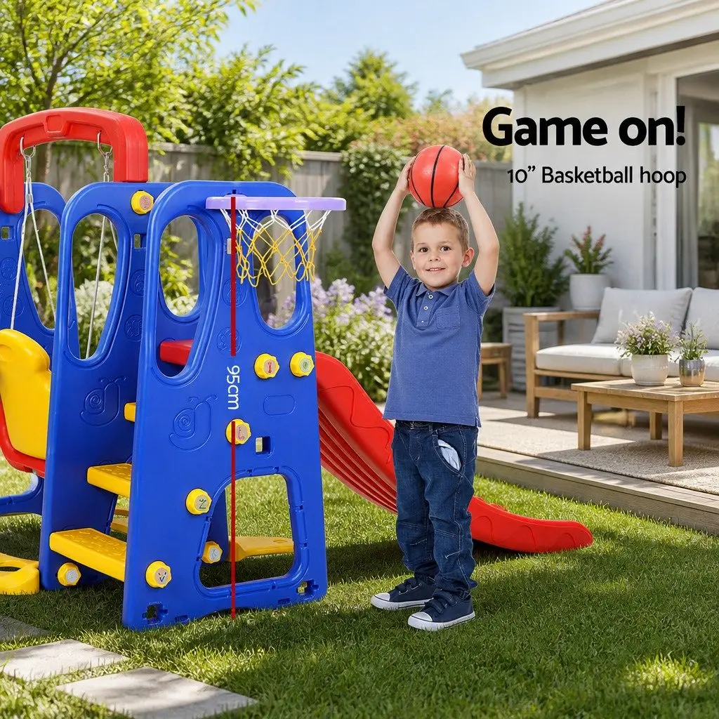Kids Slide Swing Set Green 150cm 3-in-1 Outdoor Playground with Basketball Hoop