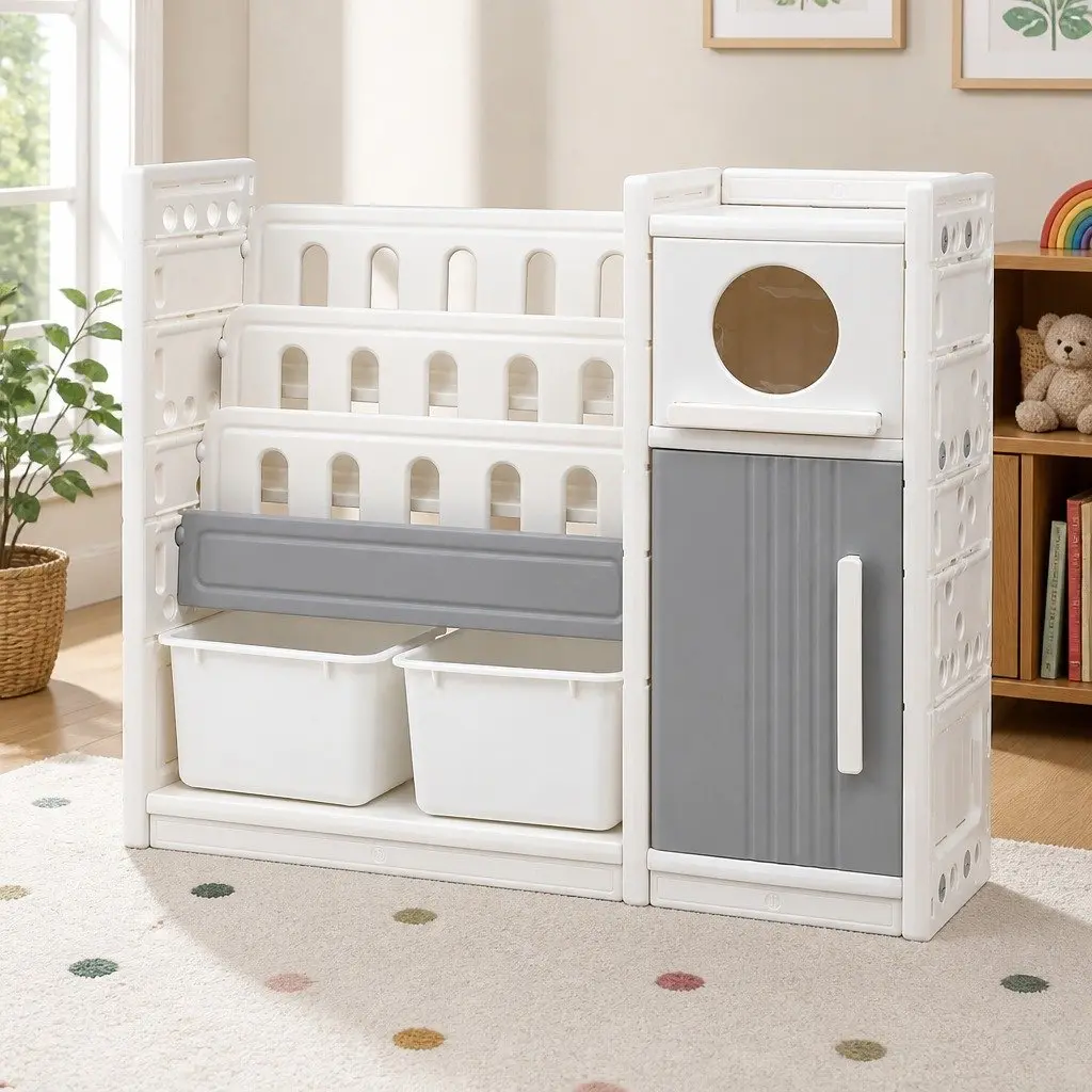 Kids Bookshelf with Storage Bins