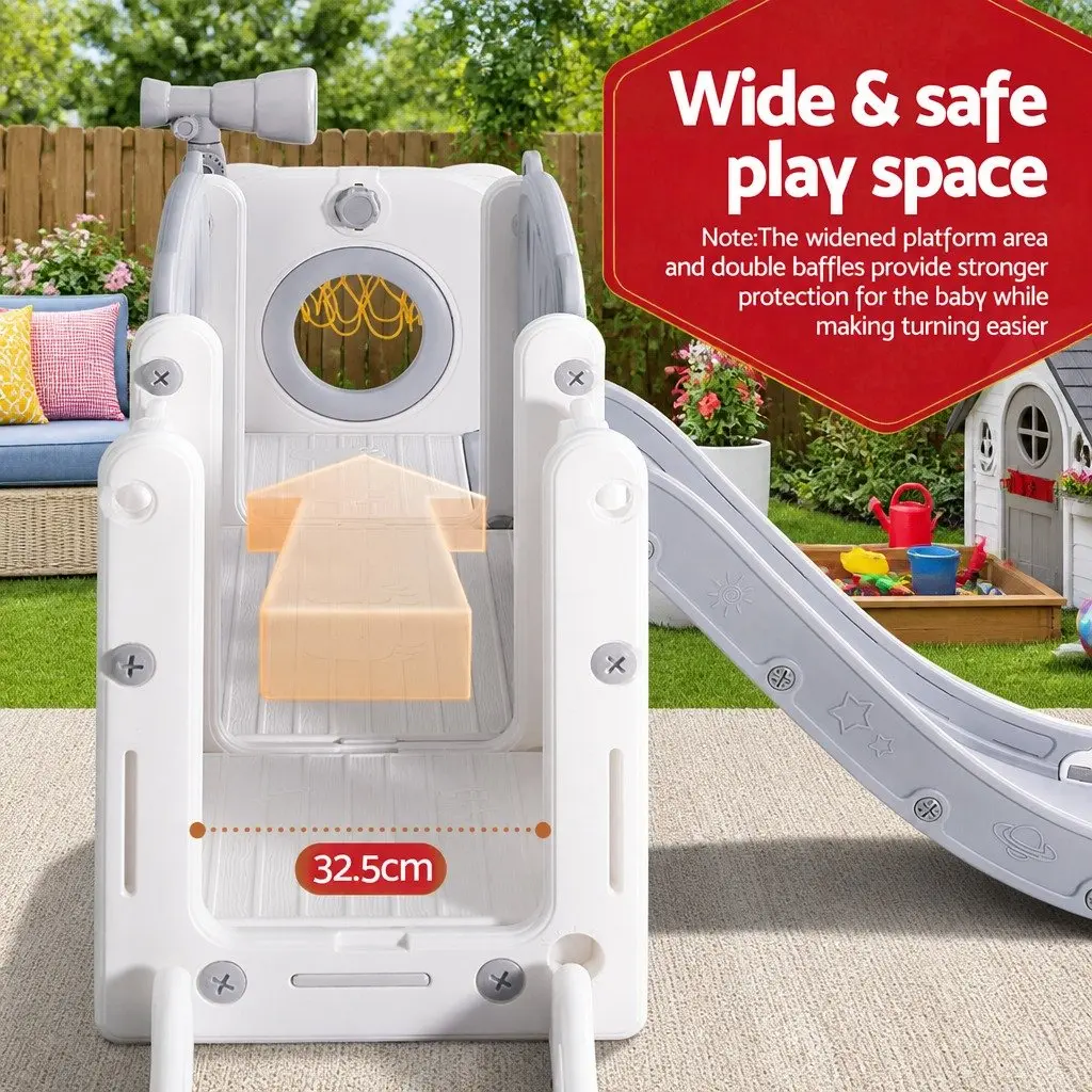 Kids Slide Swing Set Grey and White 3-in-1 Outdoor Play Equipment with Ball and Ring