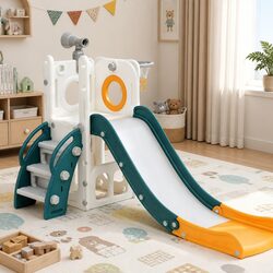 Kids Slide Set with Basketball Hoop Outdoor Playground Climbing Activity Center