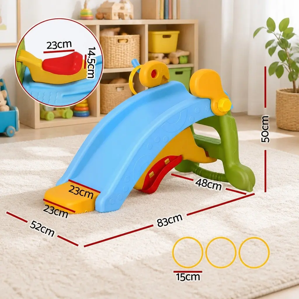 Kids Activity Playset Multicolour Indoor 3 in 1 Slide Rocking Horse Ring Toss