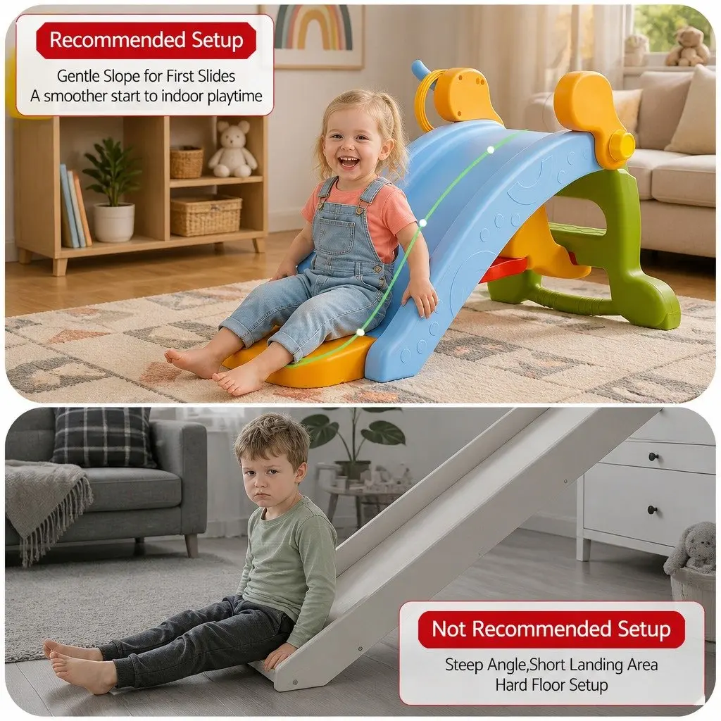 Kids Activity Playset Multicolour Indoor 3 in 1 Slide Rocking Horse Ring Toss