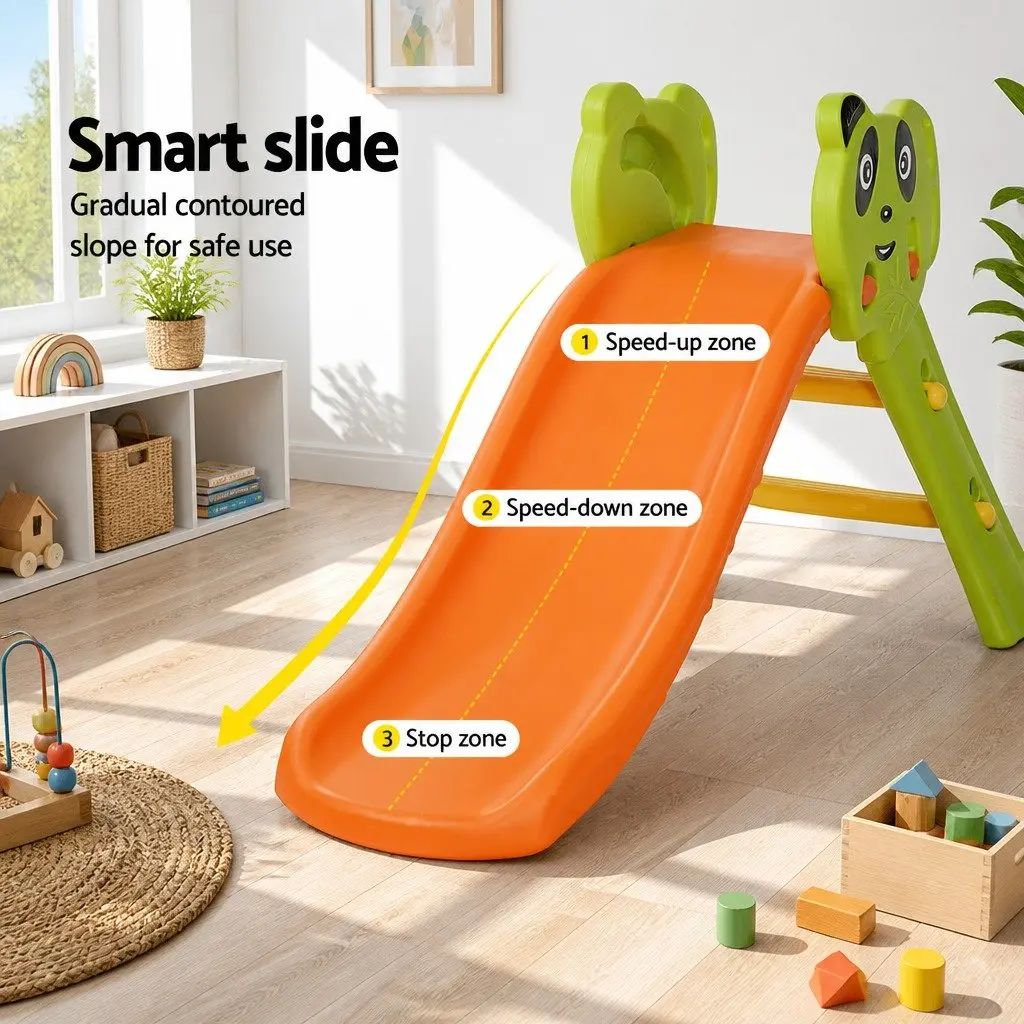 Kids Slide Basketball Hoop Play Set Orange Green 100cm 2-in-1 Indoor Outdoor Active Play