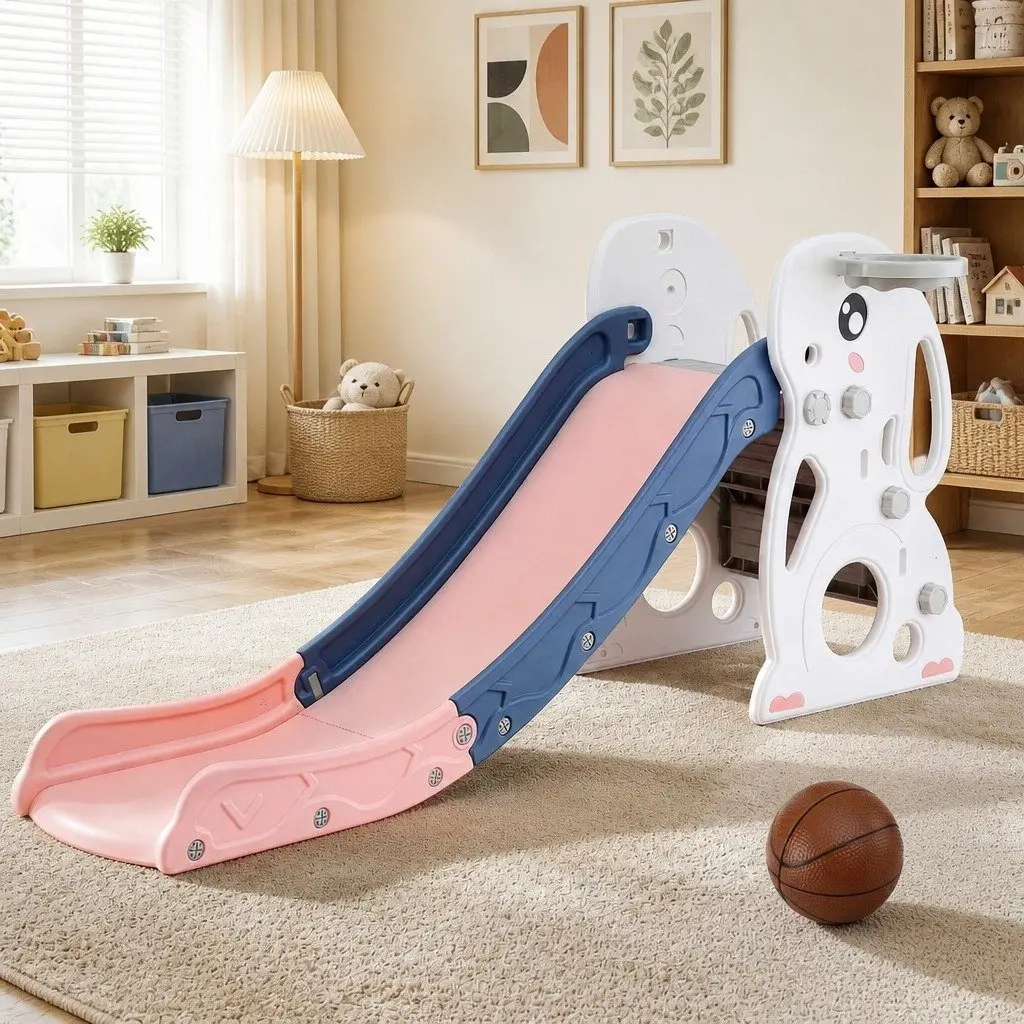 Kids Slide Set with Basketball Hoop for Playtime