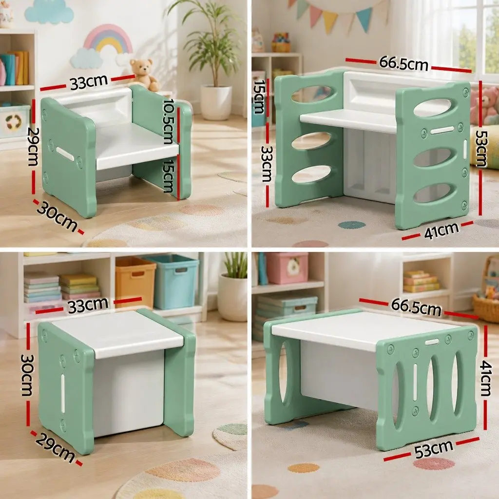 Kids Table and Chairs Set Green 3 Piece Multi-Purpose Activity Furniture for Children Play Room