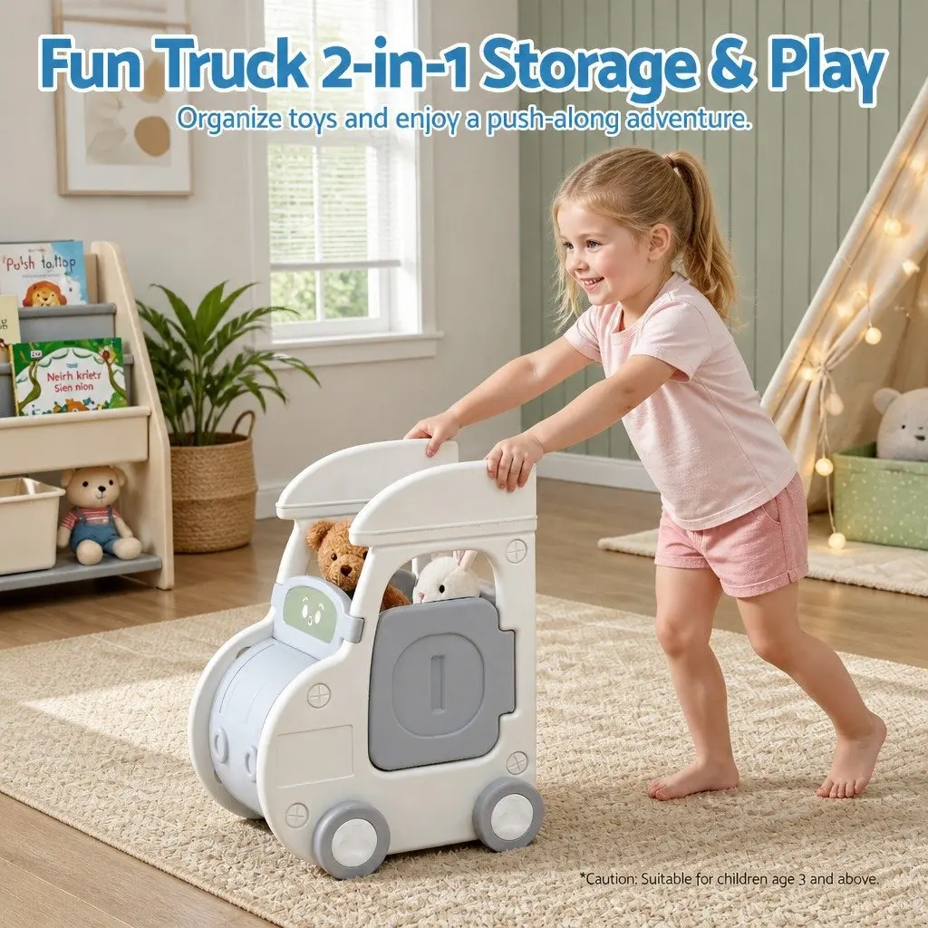 Car Shaped Kids Toy Storage Organizer White Grey with Removable Bins Drawers Cabinet