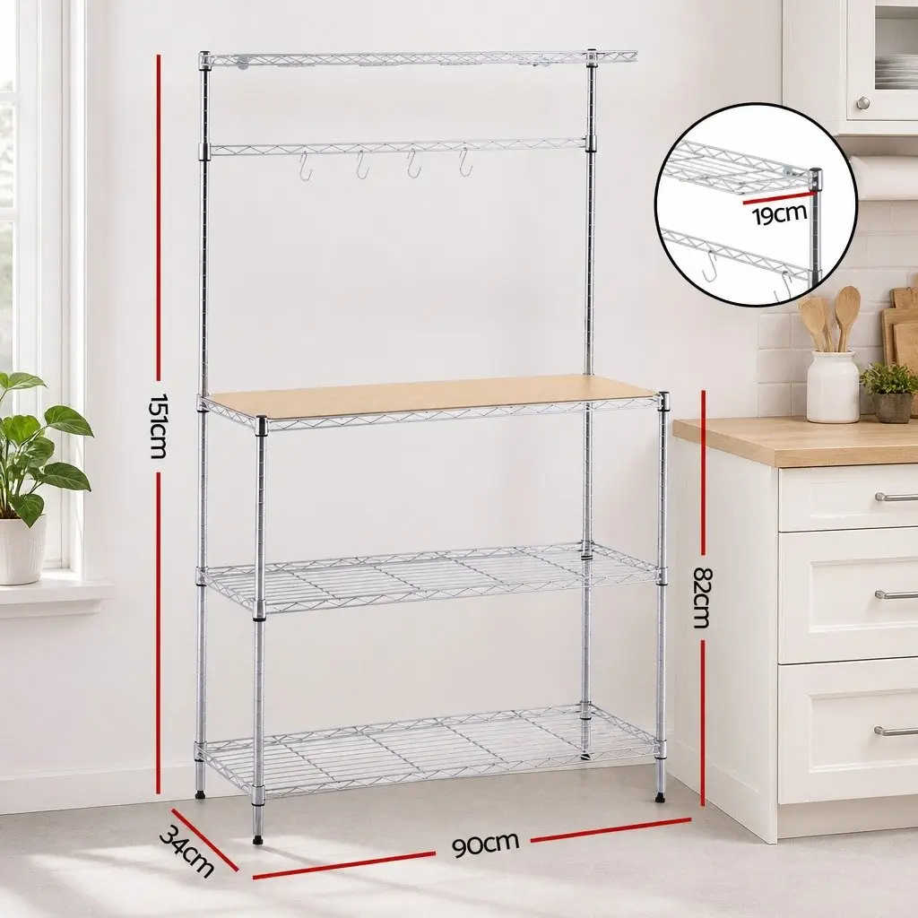 4-Tier Metal Kitchen Shelf Rack Silver Compact Storage Organizer