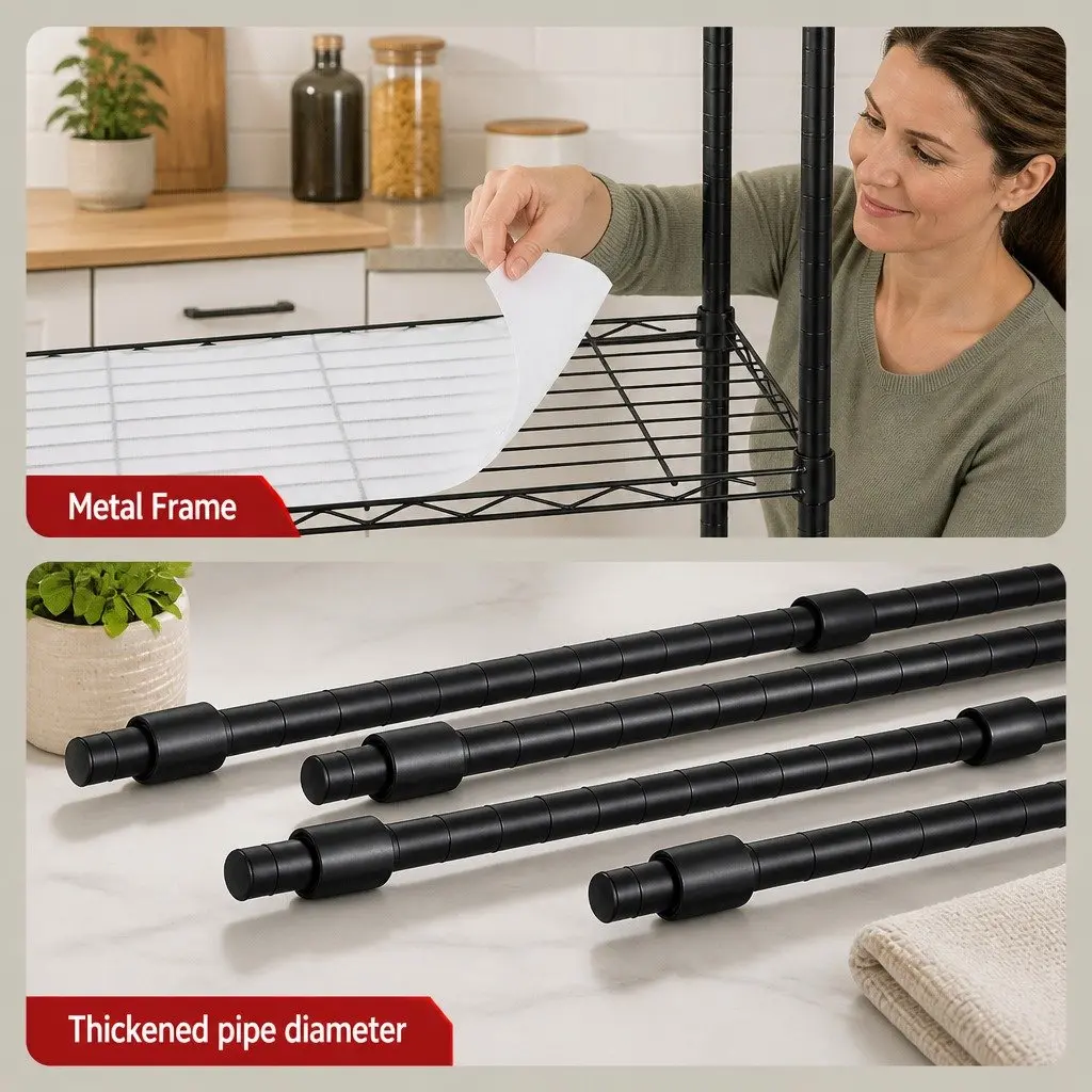 5-Tier Metal Kitchen Shelf Storage Rack Black Adjustable Shelving Unit