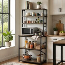 Compact 6-Tier Kitchen Storage Rack - Brown, 80cm x 167cm