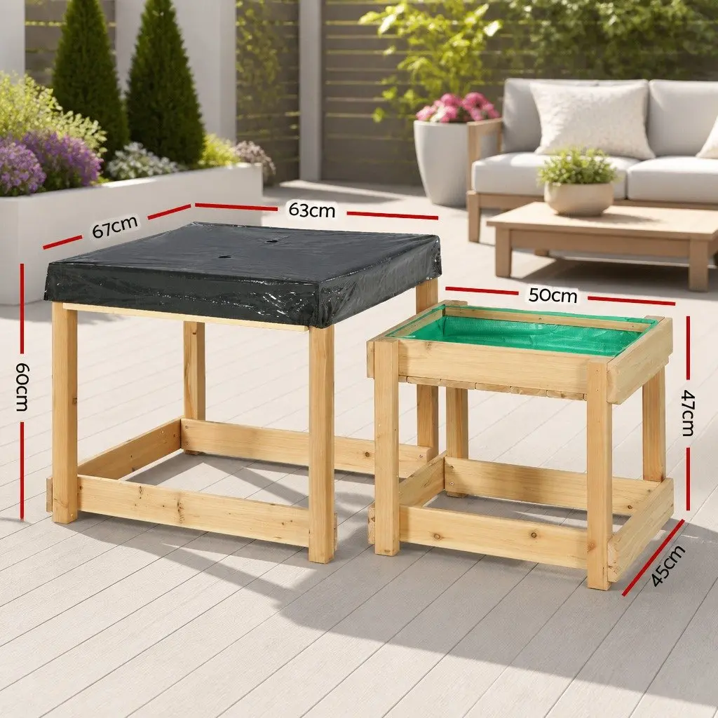 Kids Wooden Sandbox Water Table Natural Wood 101cm 2-in-1 Outdoor Play Set