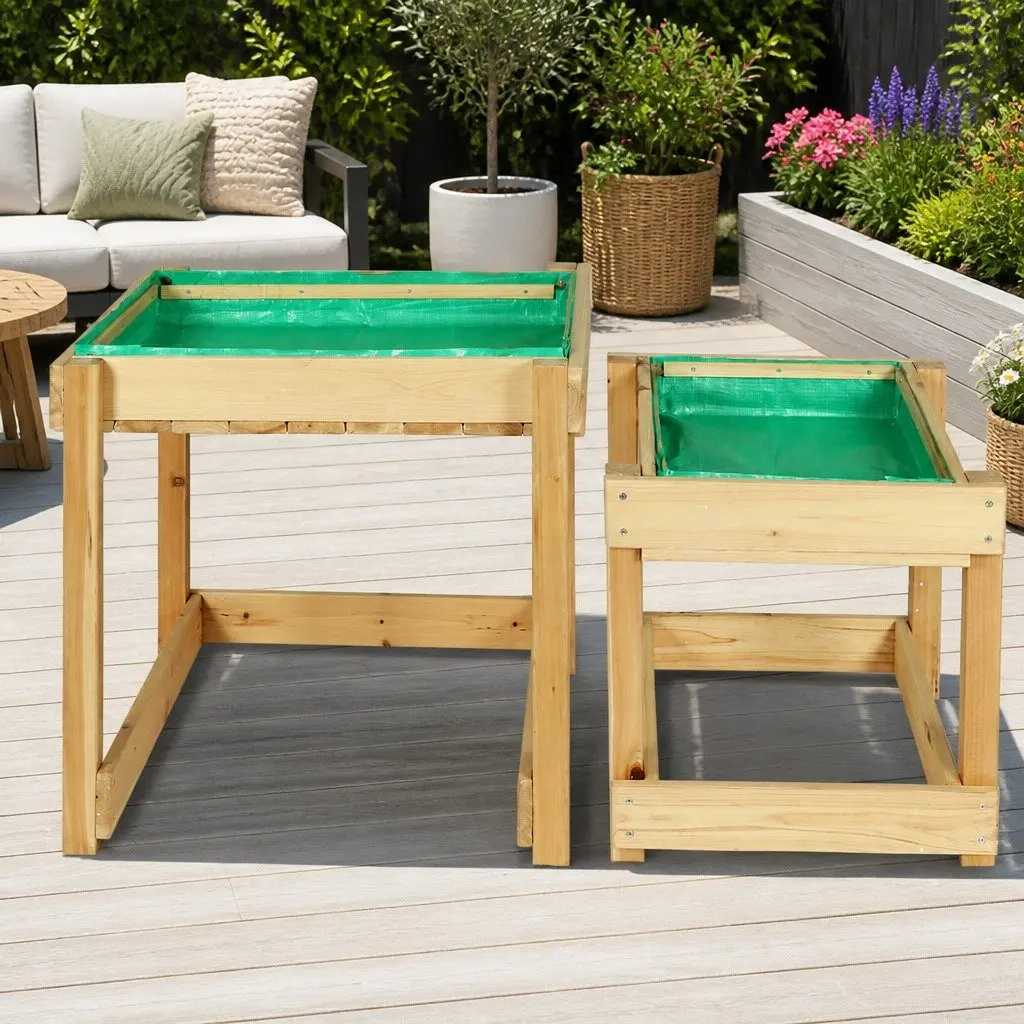 Kids Wooden Sandbox Water Table Natural Wood 101cm 2-in-1 Outdoor Play Set
