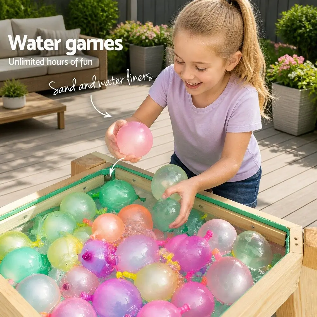 Kids Wooden Sandbox Water Table Natural Wood 101cm 2-in-1 Outdoor Play Set