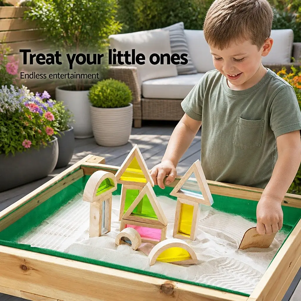 Kids Wooden Sandbox Water Table Natural Wood 101cm 2-in-1 Outdoor Play Set