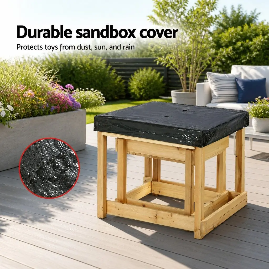 Kids Wooden Sandbox Water Table Natural Wood 101cm 2-in-1 Outdoor Play Set