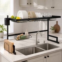 Dish Drying Rack Over Sink 85cm Stainless Steel 2-Tier Kitchen Organizer Drainer