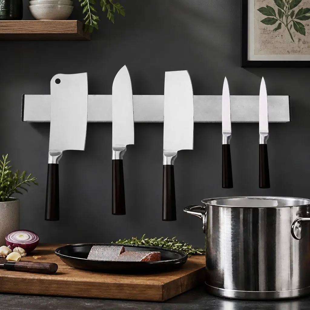 Magnetic Knife Holder Silver 50cm Wall-Mounted Kitchen Storage Rack Utensil Strip