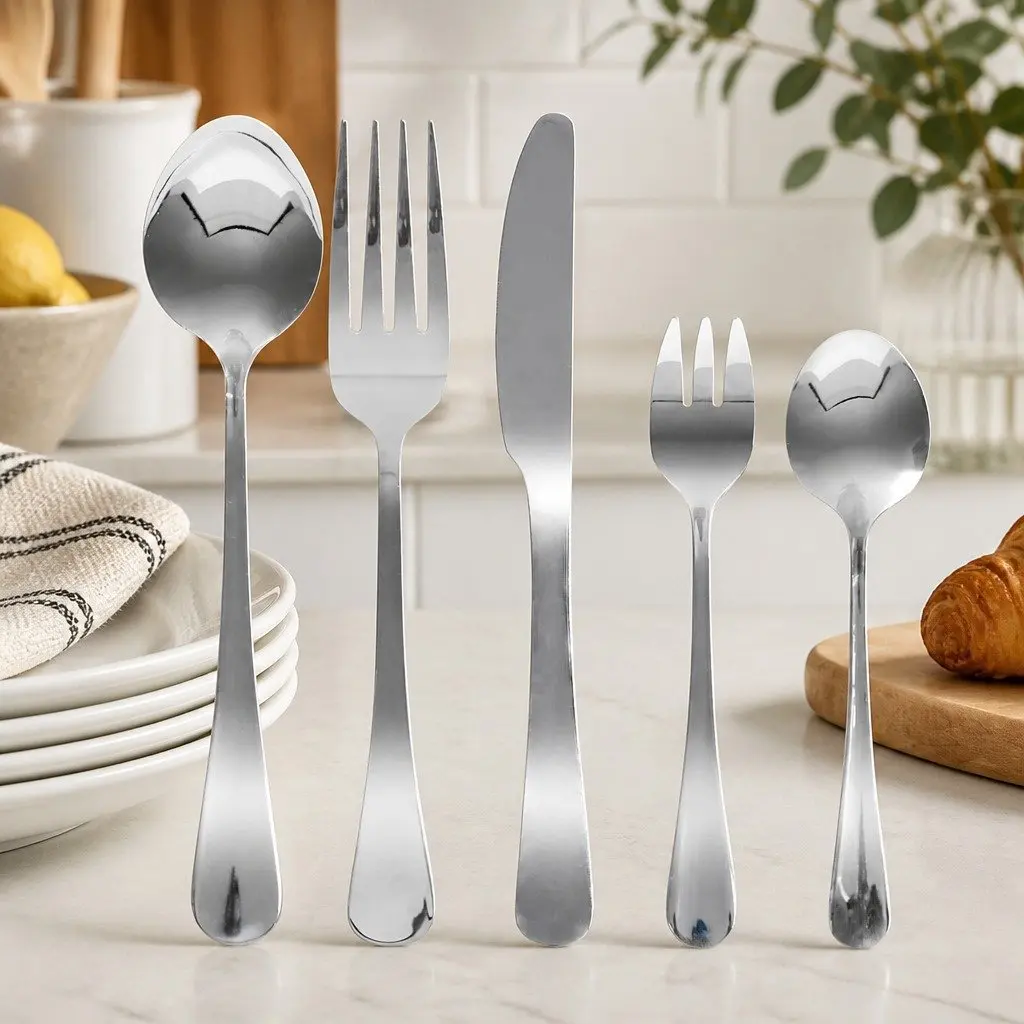 Cutlery Set 30 Pieces Stainless Steel Fork Knife Spoon Dining Tableware Silver
