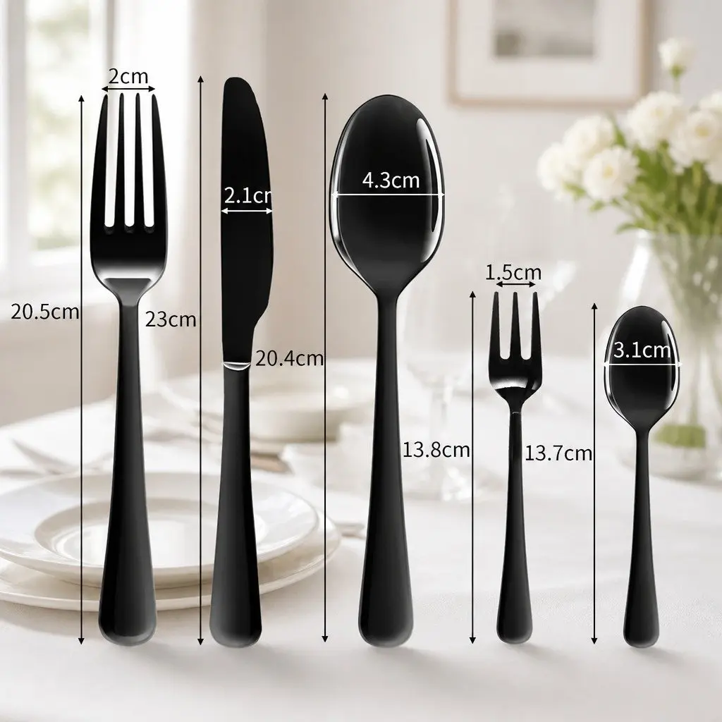 30-Piece Stainless Steel Cutlery Set Black Mirror Polish Dining Flatware Service
