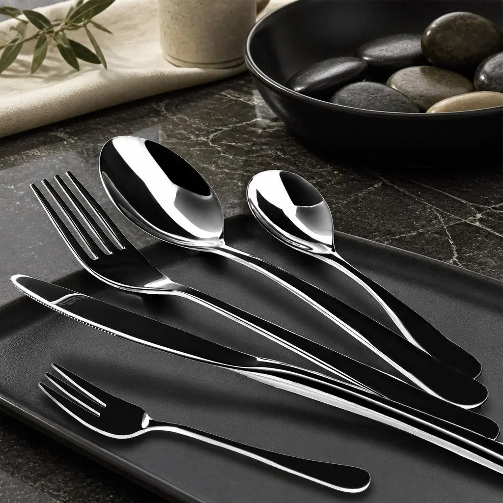 30-Piece Stainless Steel Cutlery Set Black Mirror Polish Dining Flatware Service