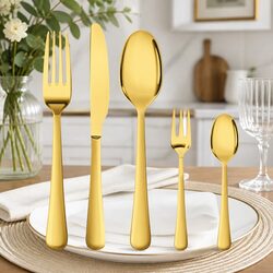 Concise 30-Piece Gold Cutlery Set in Stainless Steel