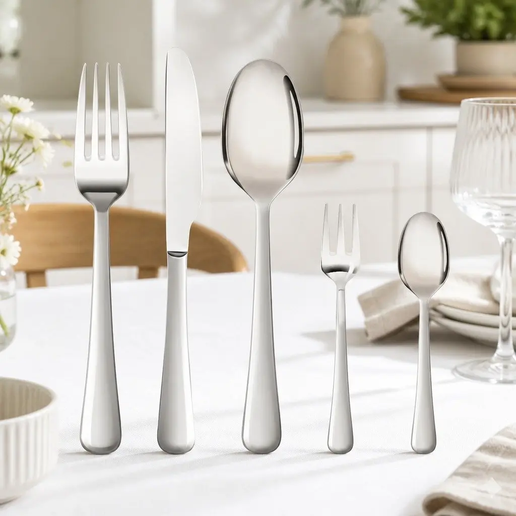 30 Piece Cutlery Set Silver Stainless Steel Ergonomic Handles Durable