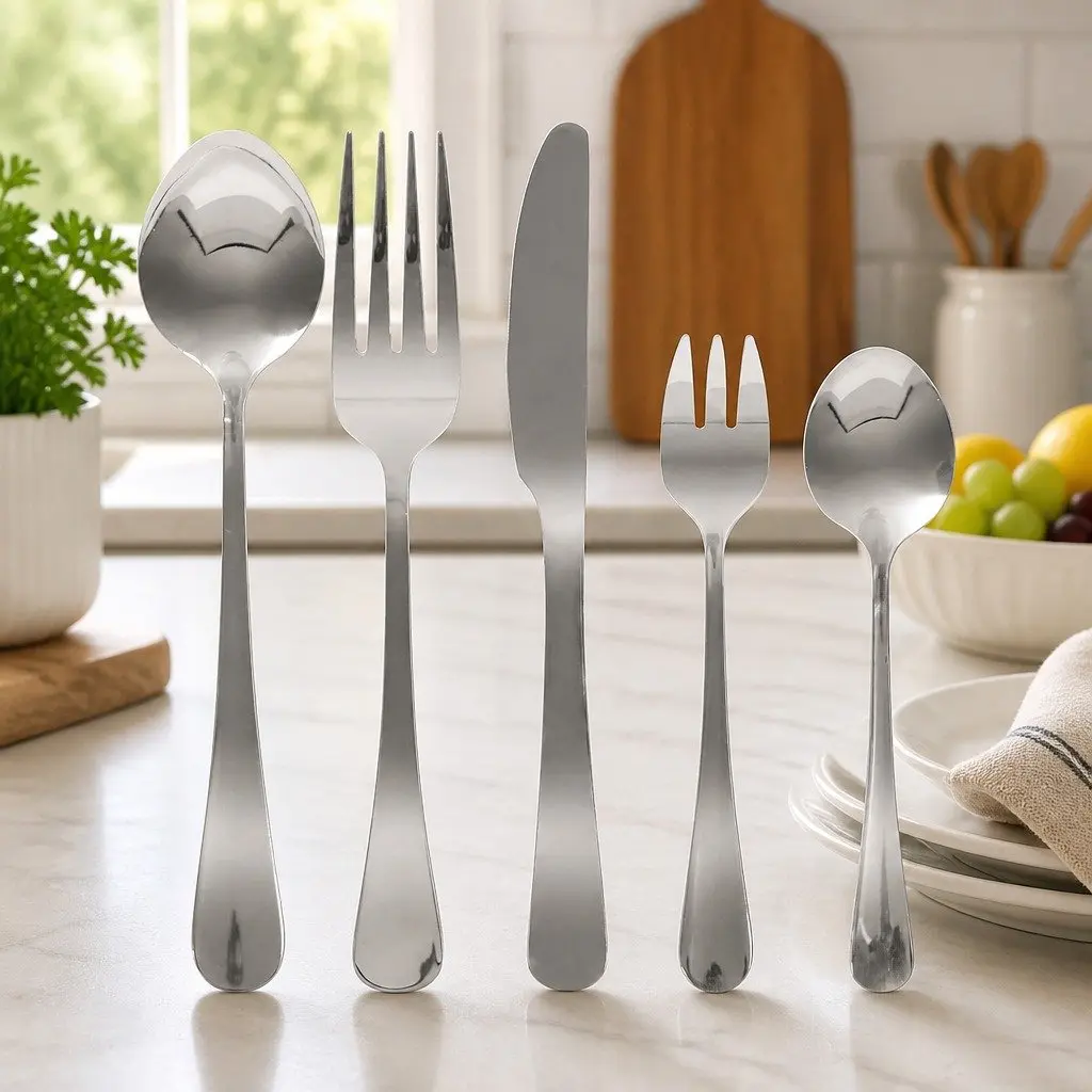 30 Piece Cutlery Set Silver Stainless Steel Ergonomic Handles Durable