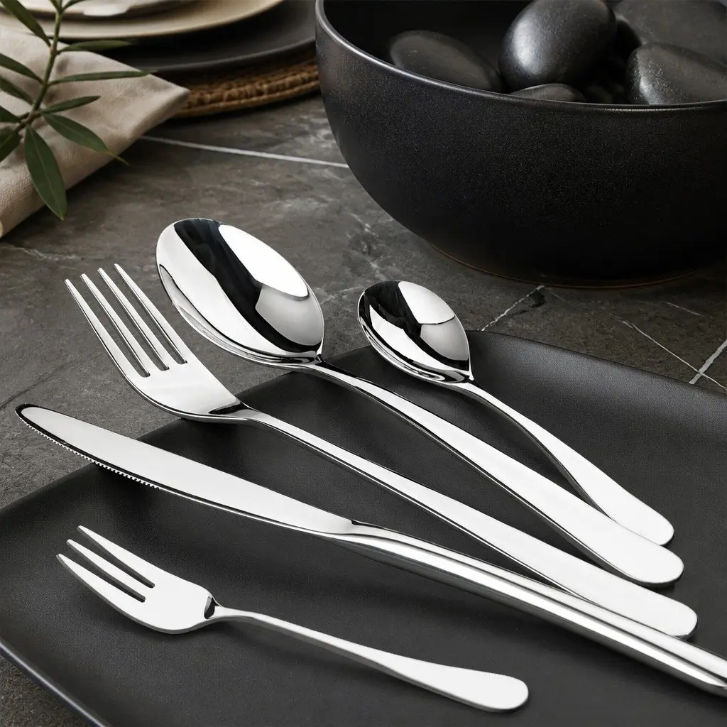 30 Piece Cutlery Set Silver Stainless Steel Ergonomic Handles Durable