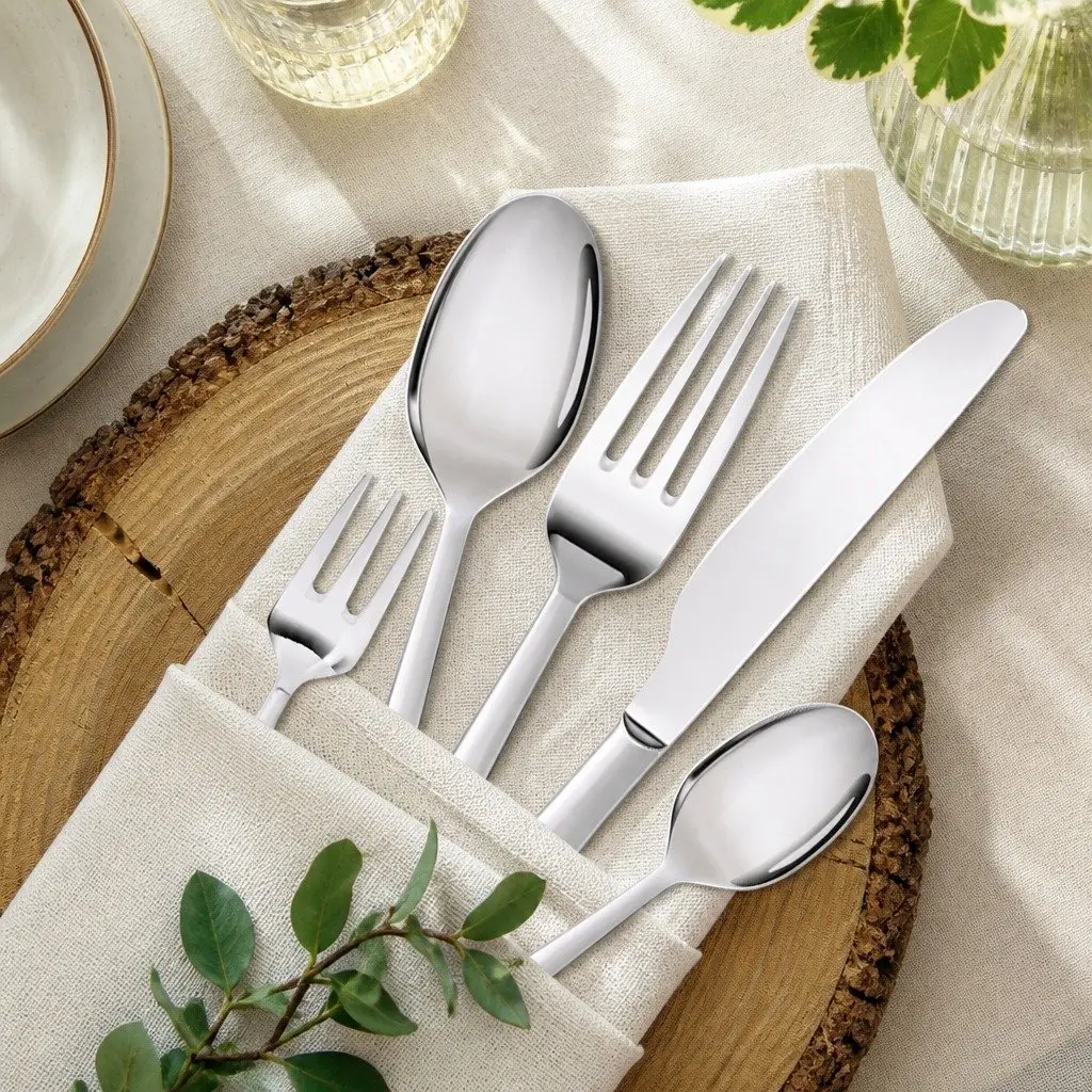 30 Piece Cutlery Set Silver Stainless Steel Ergonomic Handles Durable