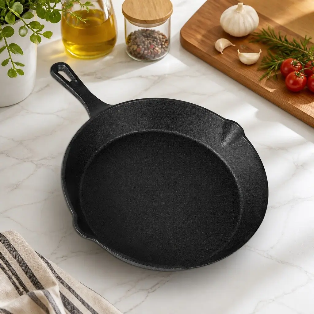 Cast Iron Frying Pan Set Black 3 Piece Non-Stick Cookware All Stovetops
