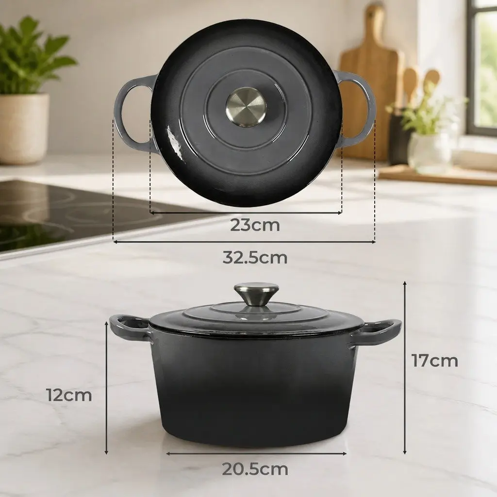 Cast Iron Dutch Oven Black 4L Enamel Coating Stovetop Oven Braising Pot Heavy