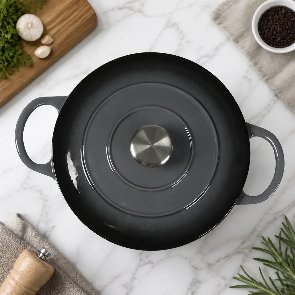 Cast Iron Dutch Oven Black 4L Enamel Coating Stovetop Oven Braising Pot Heavy