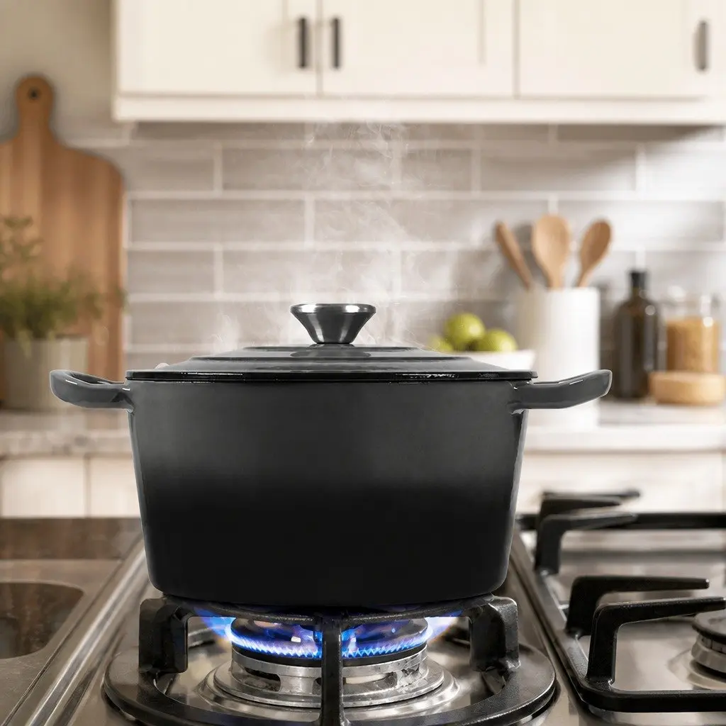 Cast Iron Dutch Oven Black 4L Enamel Coating Stovetop Oven Braising Pot Heavy