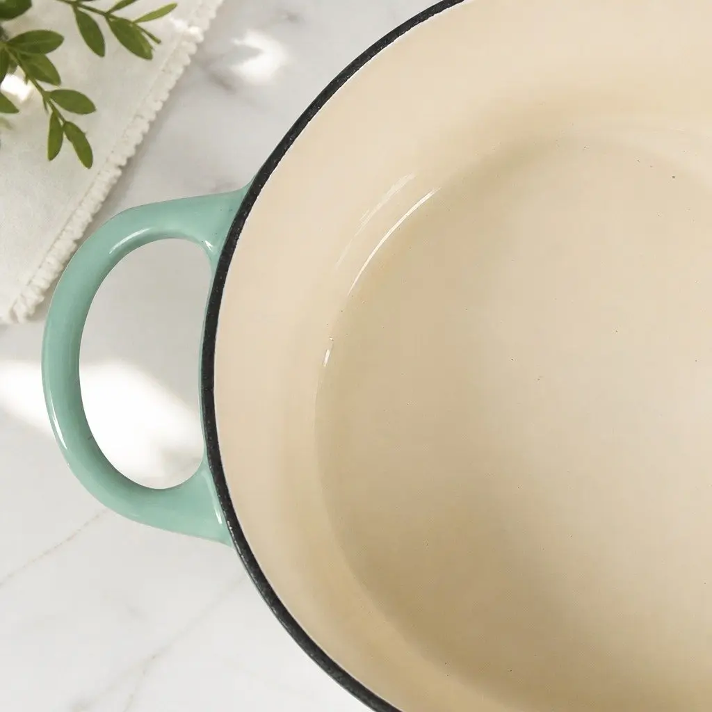 Cast Iron Dutch Oven Pot Green 4L Heavy Duty Non-Stick Enamel Coating
