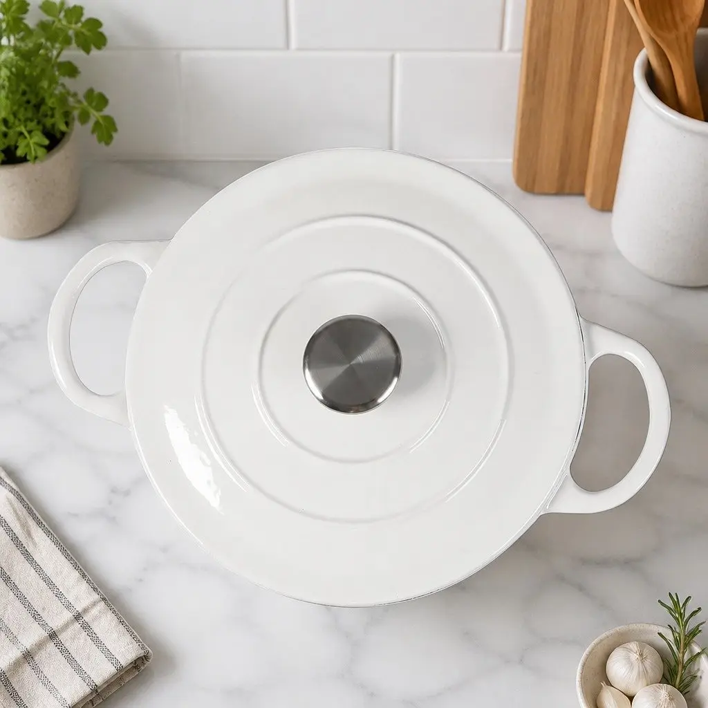 Cast Iron Dutch Oven Pot White 4L Non-Stick Enamel Coating Stovetop Oven Cookware