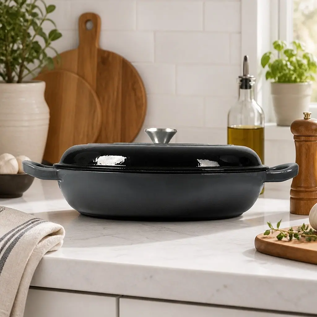 Cast Iron Dutch Oven Black 3.5L Enamel Non-Stick Cooking Pot