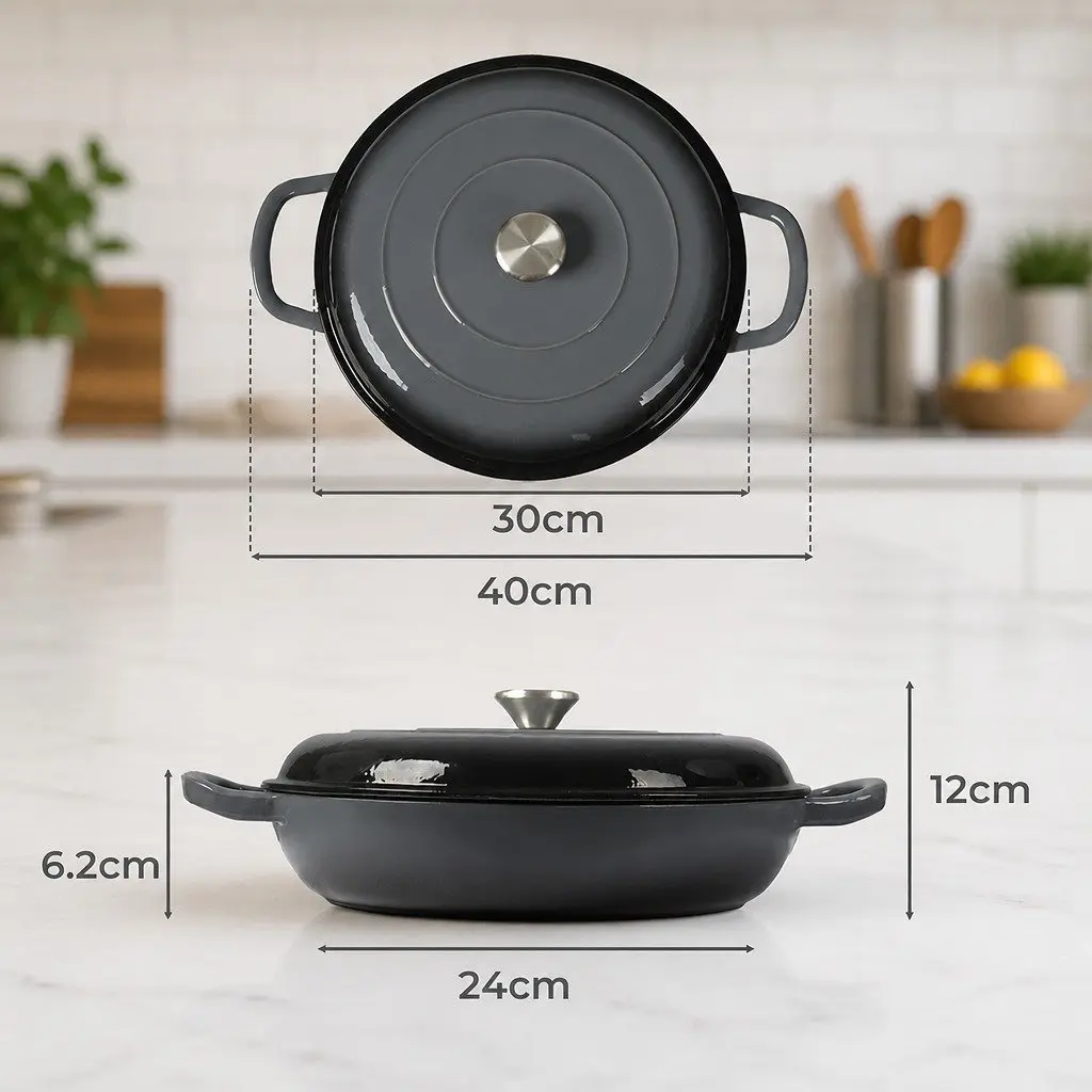 Cast Iron Dutch Oven Black 3.5L Enamel Non-Stick Cooking Pot