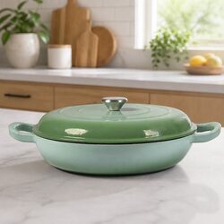 Compact 3.5L Green Cast Iron Dutch Oven for Versatile Cooking