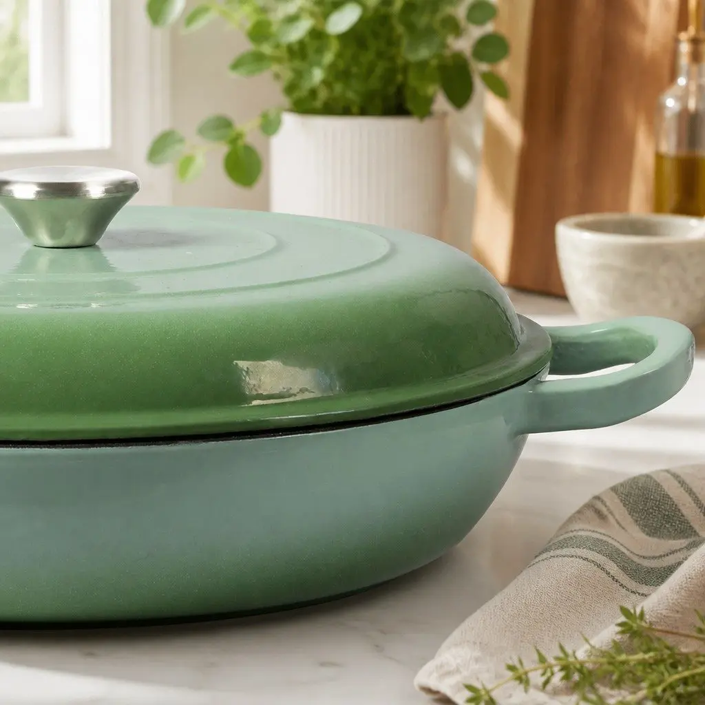Cast Iron Dutch Oven Green 3.5L Enamel Coated Stovetop Oven Cooking Pan