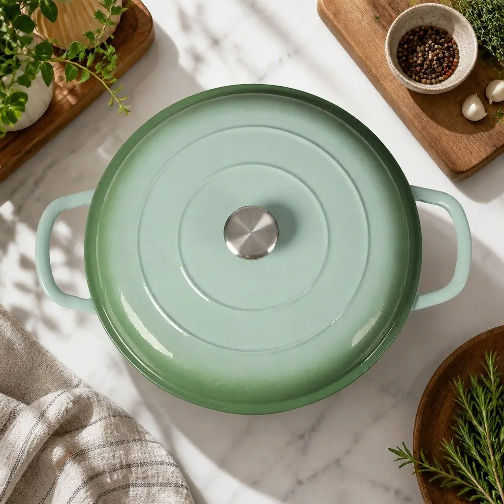 Cast Iron Dutch Oven Green 3.5L Enamel Coated Stovetop Oven Cooking Pan