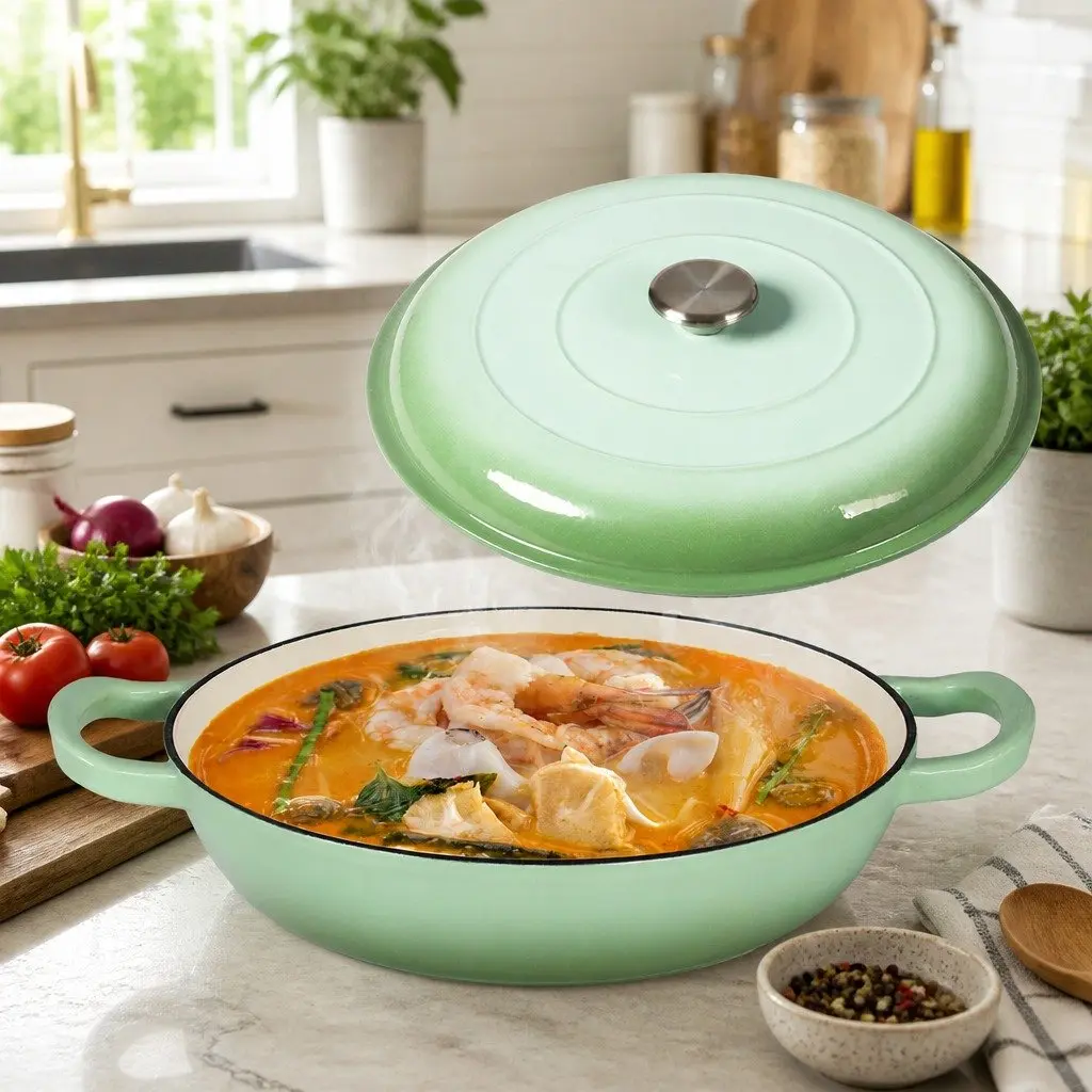 Cast Iron Dutch Oven Green 3.5L Enamel Coated Stovetop Oven Cooking Pan
