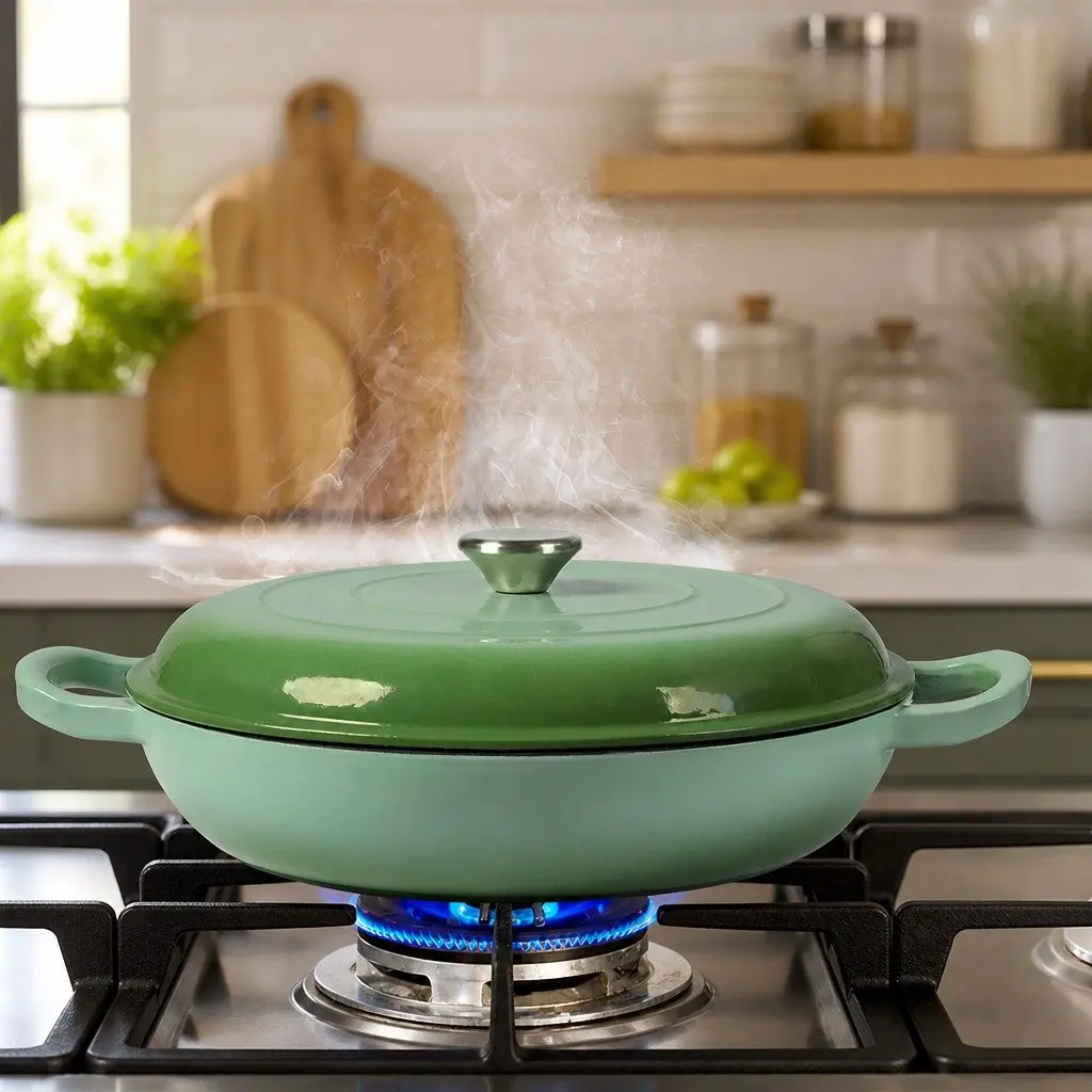 Cast Iron Dutch Oven Green 3.5L Enamel Coated Stovetop Oven Cooking Pan