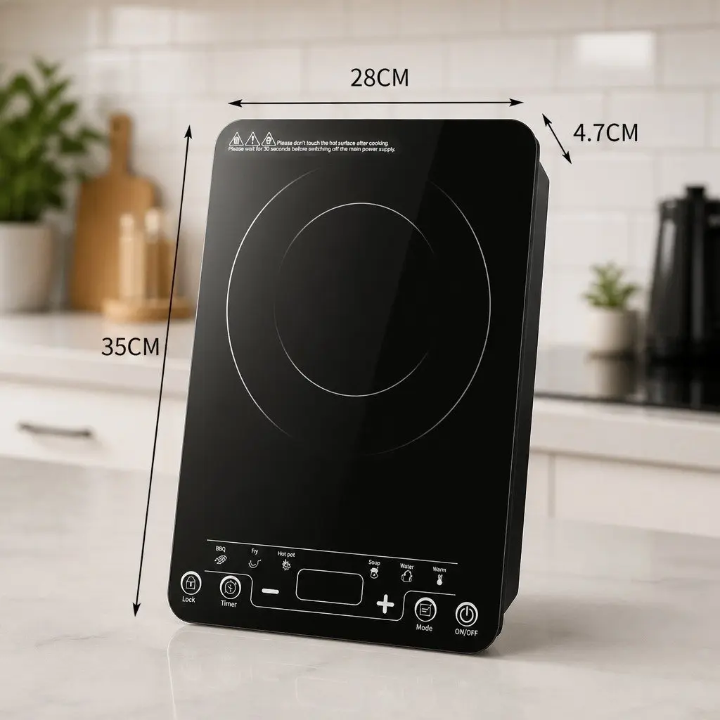 Induction Cooktop Black Single Burner Portable Electric Cooking with Variable Power Settings and Timer Function
