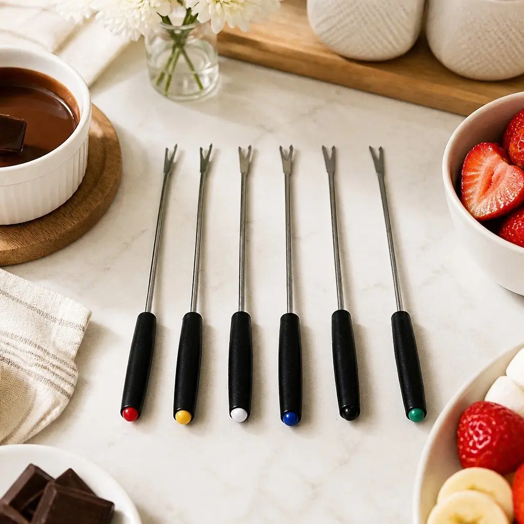 Fondue Set Silver 12 Piece Stainless Steel Pot Burner Forks Adjustable Flame