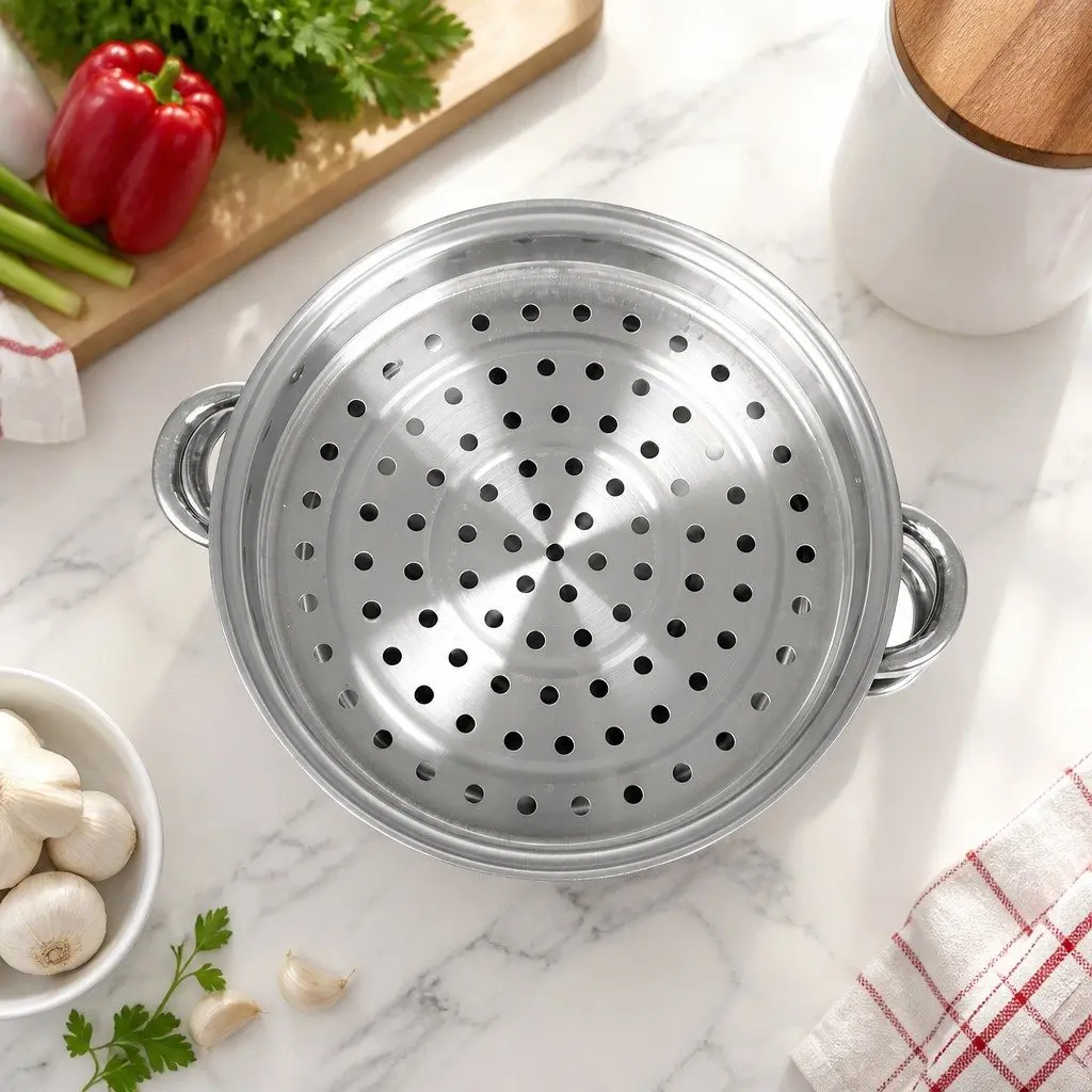 Stainless Steel 3 Layer Steamer Silver 27cm Glass Lid Cooking Kitchen