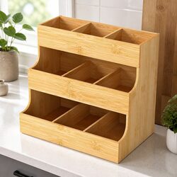 Bamboo Tea Bag Organizer - Compact Vertical Storage