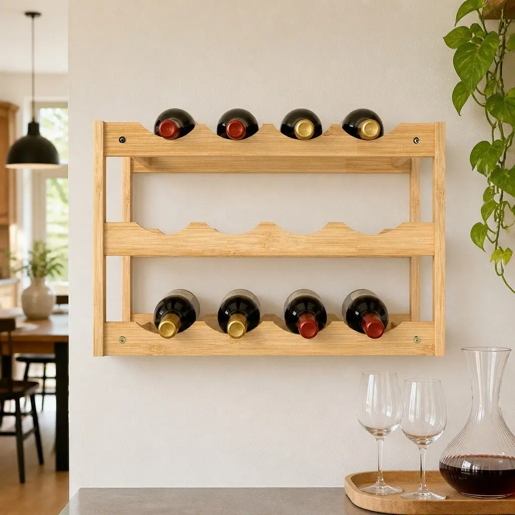 Bamboo Wine Rack Natural 3-Tier Organizer Storage Holder Display for 12 Bottles Kitchen Home