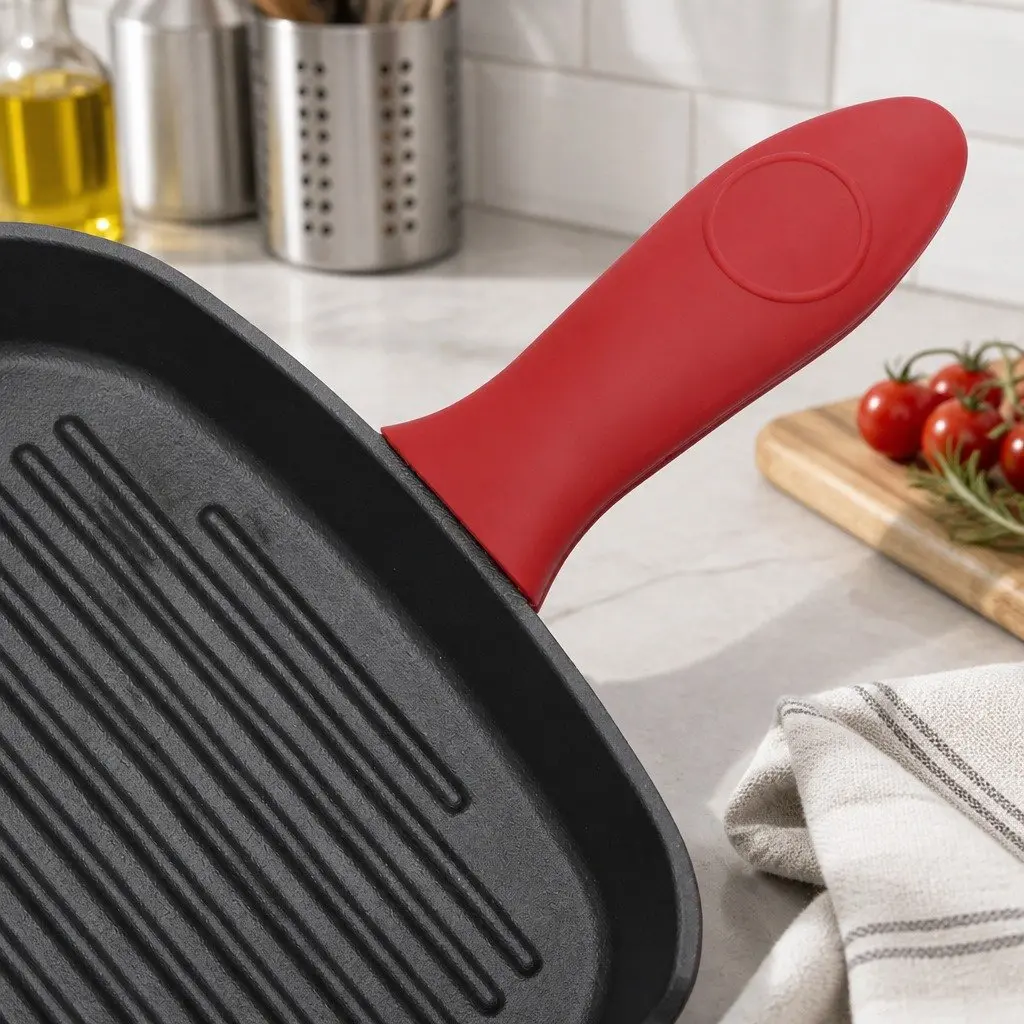 Cast Iron Square Grill Pan Black 23.5 cm Heavy Duty Pre-Seasoned Non-Stick Surface with Spouts for Pouring