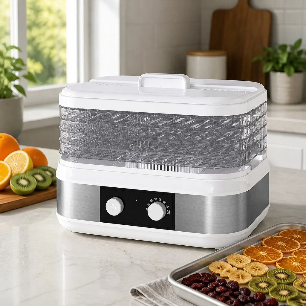 Food Dehydrator White 5 Adjustable Trays Stainless Steel Stepless Temperature Control