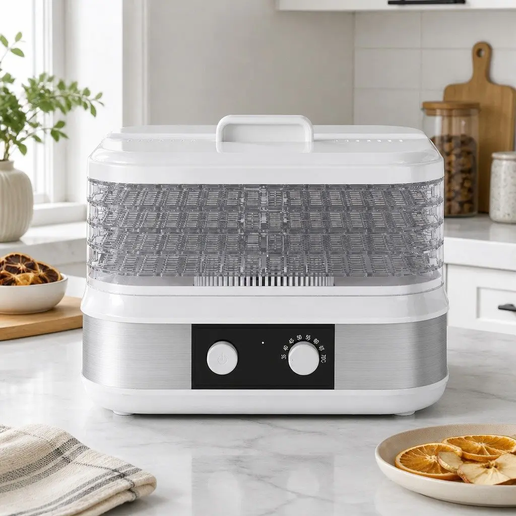 Food Dehydrator White 5 Adjustable Trays Stainless Steel Stepless Temperature Control